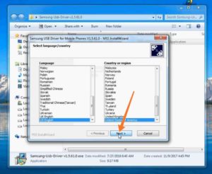 Usb Driver Installation Choose Country and Language