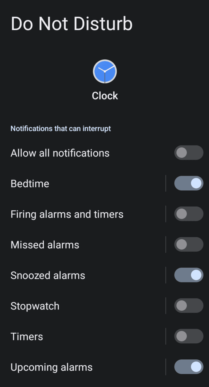 option called Allow Alarms under the Do Not Disturb feature