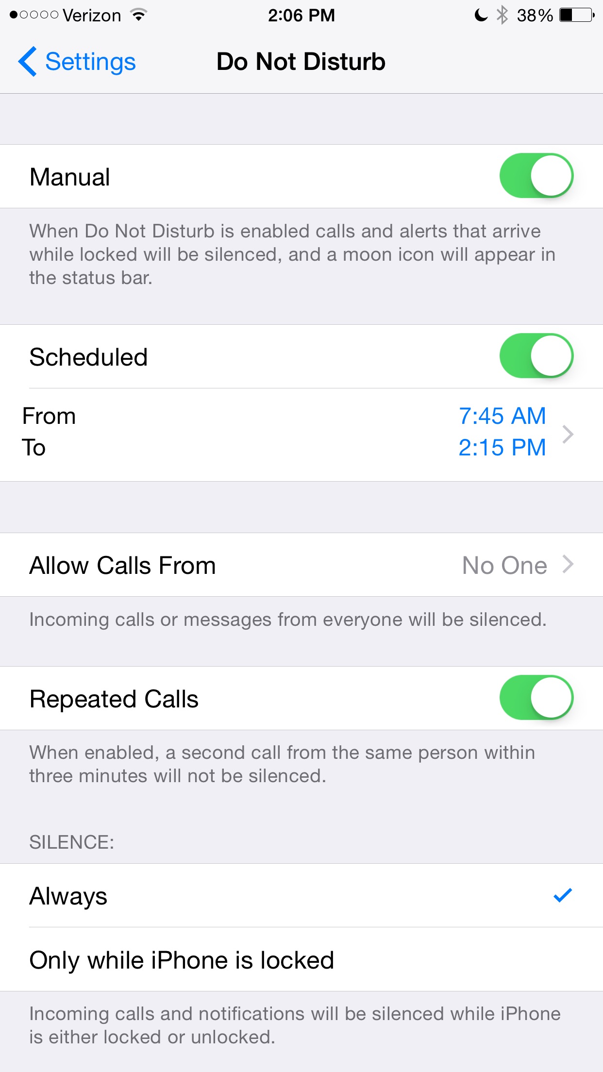 option called Allow Alarms under the Do Not Disturb feature